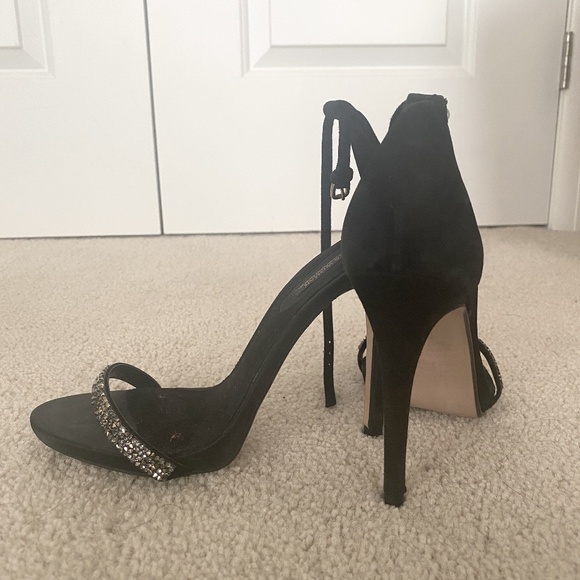 Zara Black scrappy heel sandal with crystals, size 7 or 37 - Picture 1 of 4